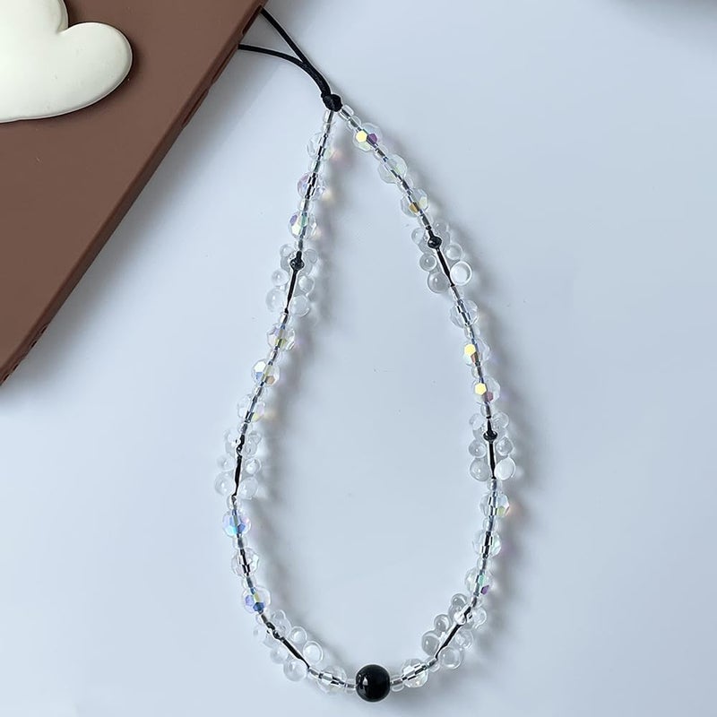 WCCH Beaded Phone Charm Y2K Kawaii Handmade Acrylic Phone Lanyard Wrist Strap for Camera Bag Airpods Keychain Charm Transparent Small Bear - Image 2